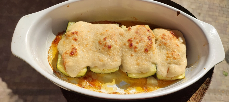 Calabacines rellenos de gambas al ajillo