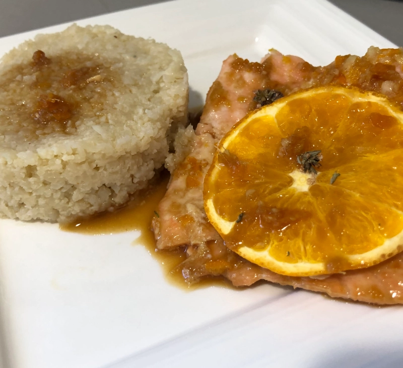 Salmón a la naranja y cuscús de coliflor con Thermomix